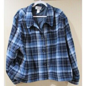 Pendleton Jacket Women Sz 24W Blue Plaid Lined 100% Wool Virgin